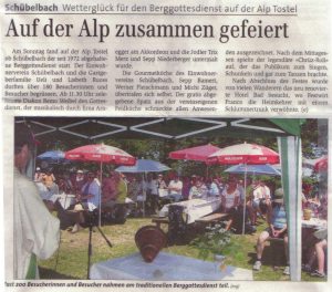 Pressebericht Berggottesdienst 2010 auf dem Tostel