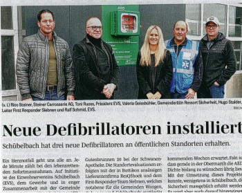 Pressebericht Neue Defibrillatoren installiert